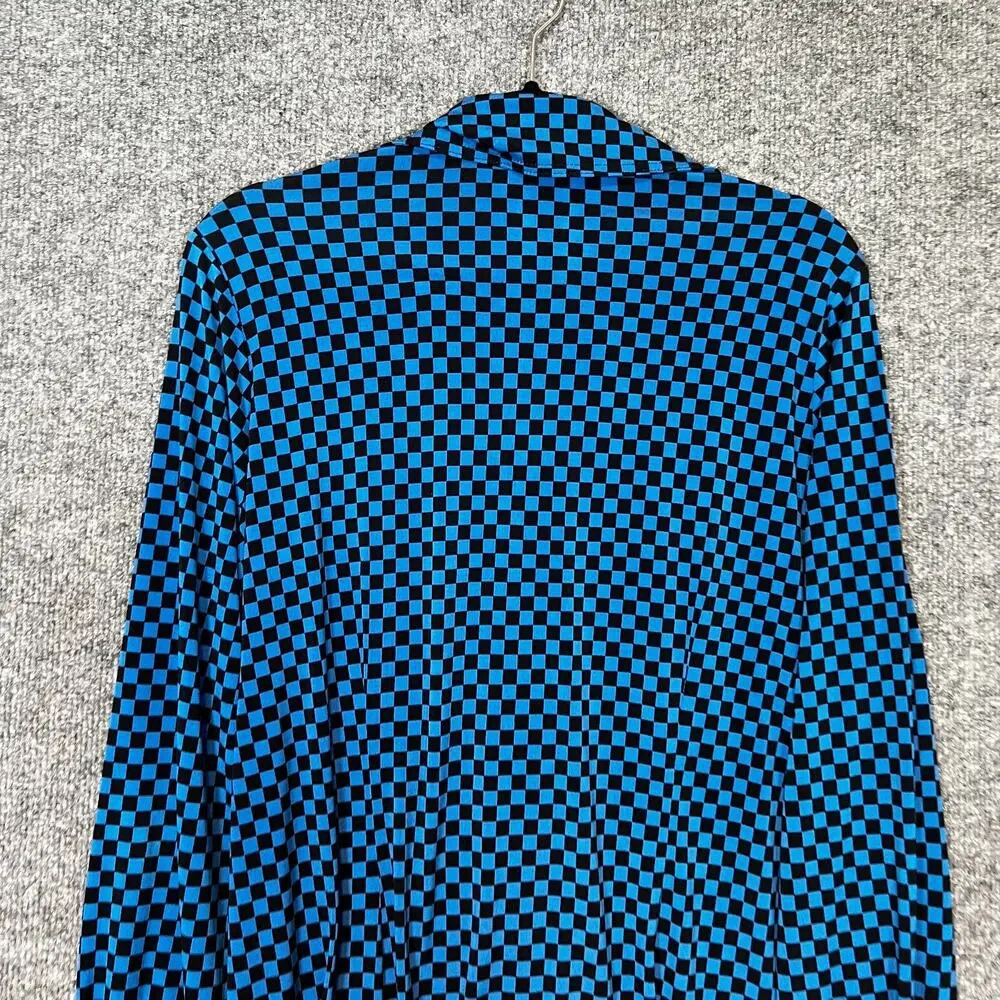 Michael Kors Shirt Womens XL Blue Black Checkered Button‎ Up Stretch Casual